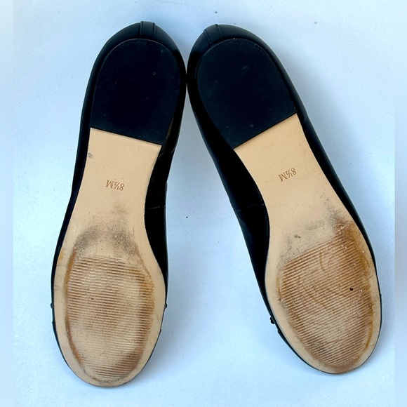 Talbots Black Leather Ballet Flats, Patent Leather Fronts and Bows. Size 8 1/2 - Picture 6 of 12